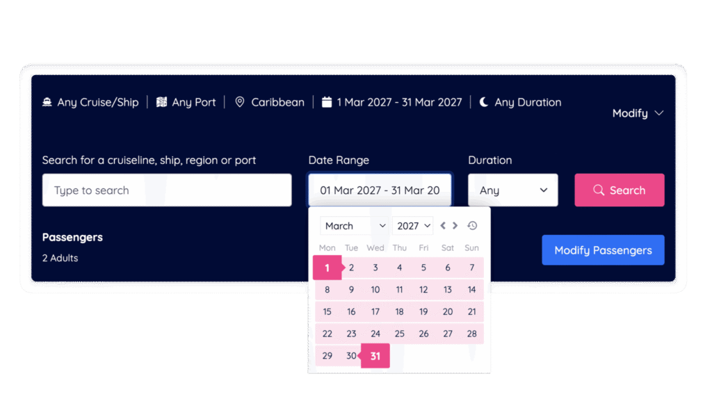 Cruise Connect Graphic showing date range | Traveltek