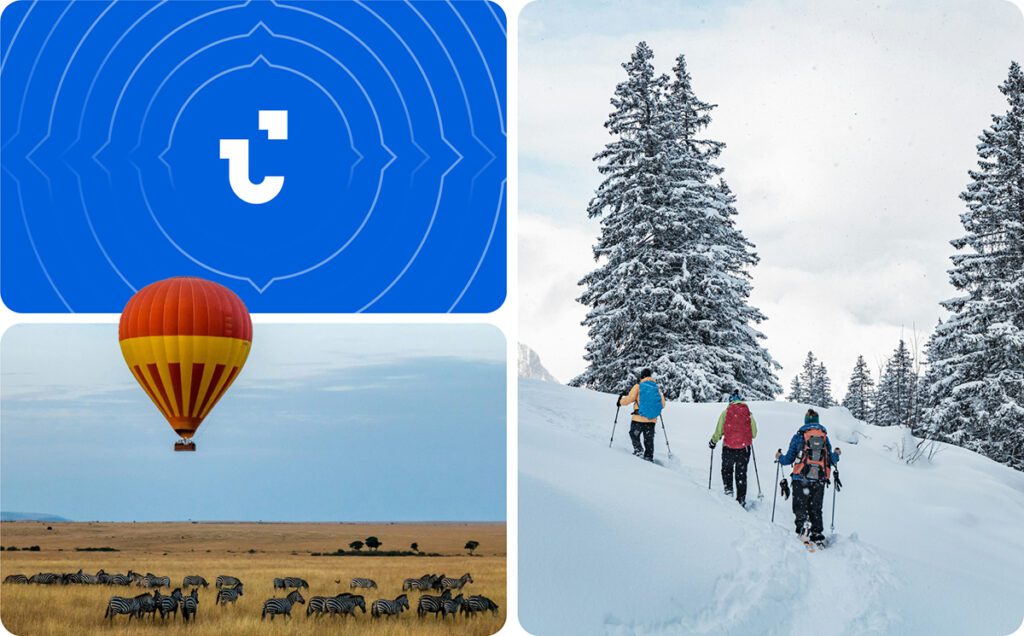 decorative image showing skiing and hot air balloon | traveltek