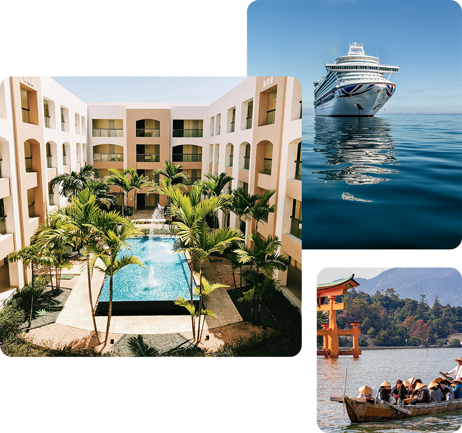 Image of cruise ship and hotel room to demonstrate dynamic packaging | Traveltek