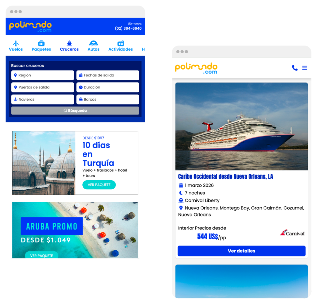Screenshot of Polimundo mobile website | Traveltek