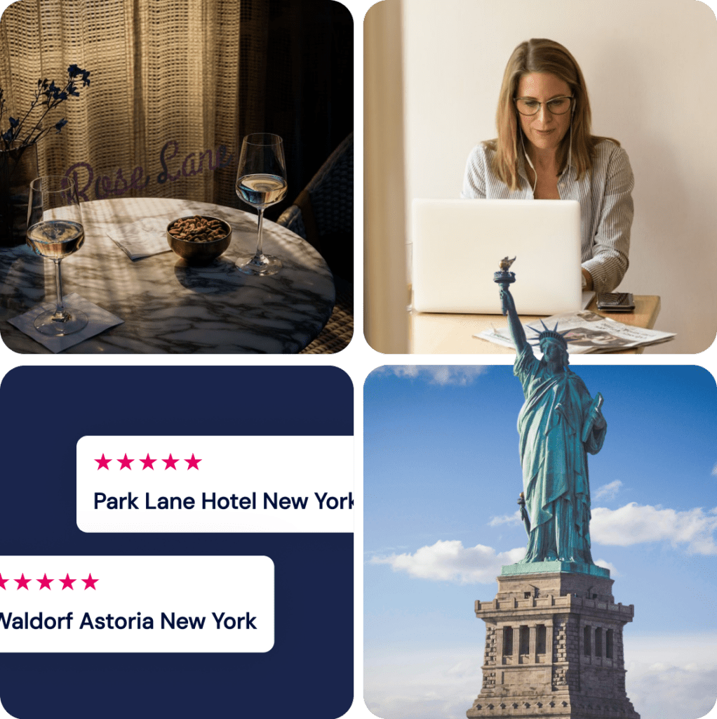 Hotel Connect grid showing statue of liberty and multiple new york hotels